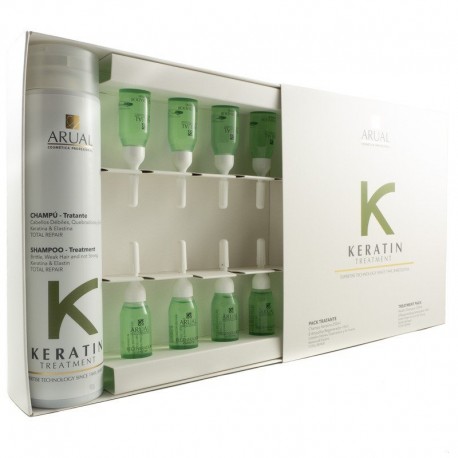 ARUAL plaukų priežiūros rinkinys KERATIN TREATMENT šampūnas + plaukų ampulės