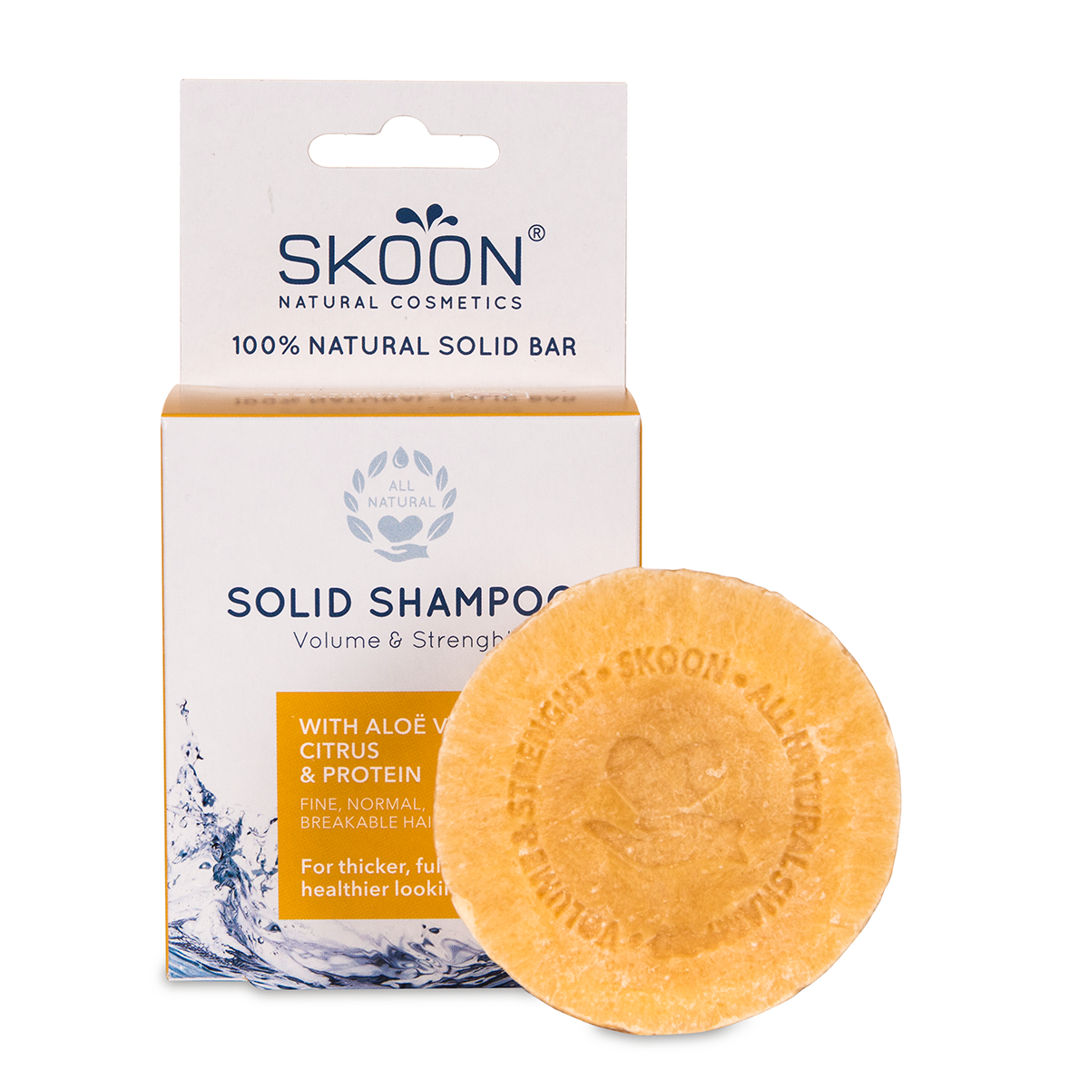 SKOON natūralus, kietas plaukų šampūnas, suteikiantis apimties  "VOLUME & STRENGTH" 90 gr.